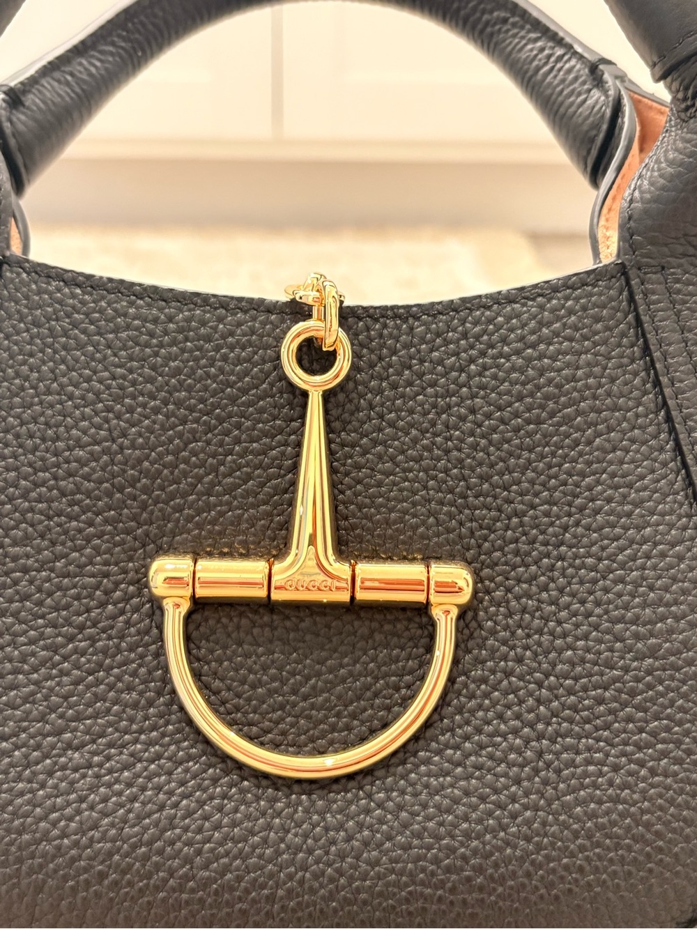 Black Leather Top-Handle Bag with Gold Hardware